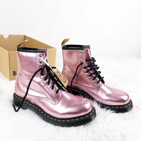 Dr. Martens Pink Vegan Leather 1460 Goldmix Boots - Picture 4 of 16